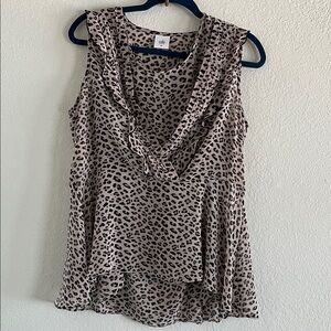 CAbi Animal Print Ruffle Blouse in Black and Tan